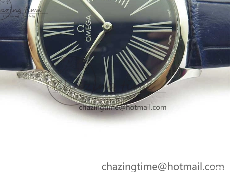 0412 Ladies’ De Ville Trésor Diamond Blue Dial Blue Fabric Watch OXF 1:1 Best Edition Swiss Quartz Upgraded 7892